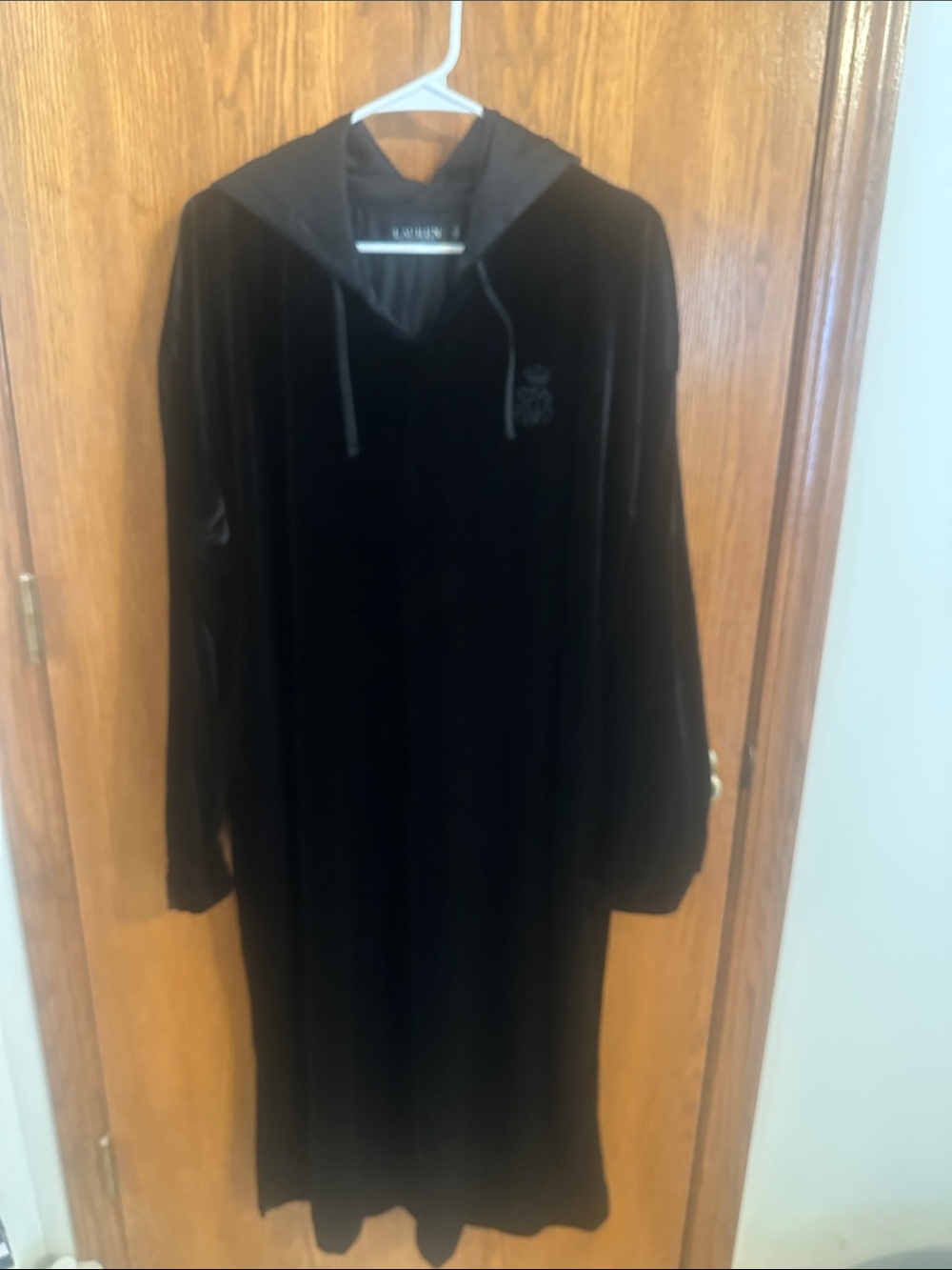 Ralph Lauren Black Velvet Hooded Long pajamas/ lounge dress